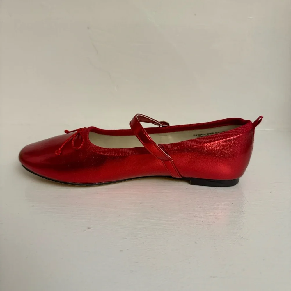 Crewcuts Red Metallic Mary Jane Ballet Flats Girls Size 3